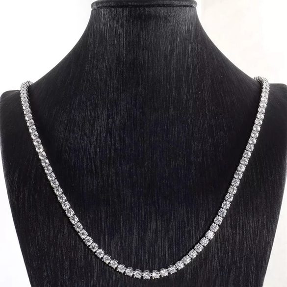 Collana tennis personalizzata di moissanite rotonda DEF da 3 mm, 22 pollici, in argento/10K/14K con incastonatura a griffe.