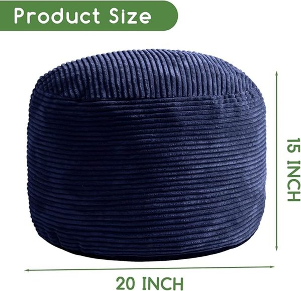 HIGOGOGO Pouf rotondo in velluto a coste con imbottitura in schiuma, 50 x 35 cm, poggiapiedi per soggiorno, blu navy