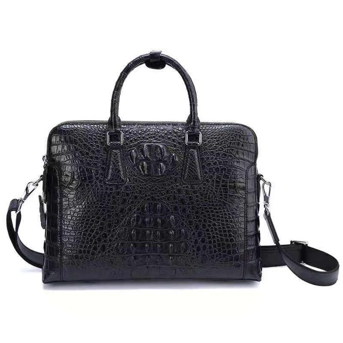 Borsa da lavoro di lusso in vera pelle di coccodrillo, borsa per laptop in pelle di coccodrillo di alta qualità per uomo d'affari brie