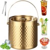 Secchiello per il ghiaccio isolato con coperchio, in acciaio inox, a doppia parete, sottovuoto, per cocktail, birra e champagne, ideale per casa, bar, pub, barbecue e picnic (dorato)